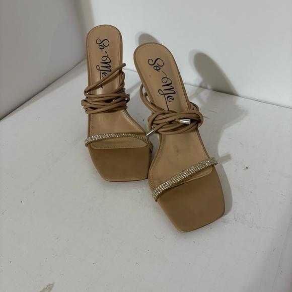 So Me Shoes - So Me Beige Strappy Heels with Rhinestones